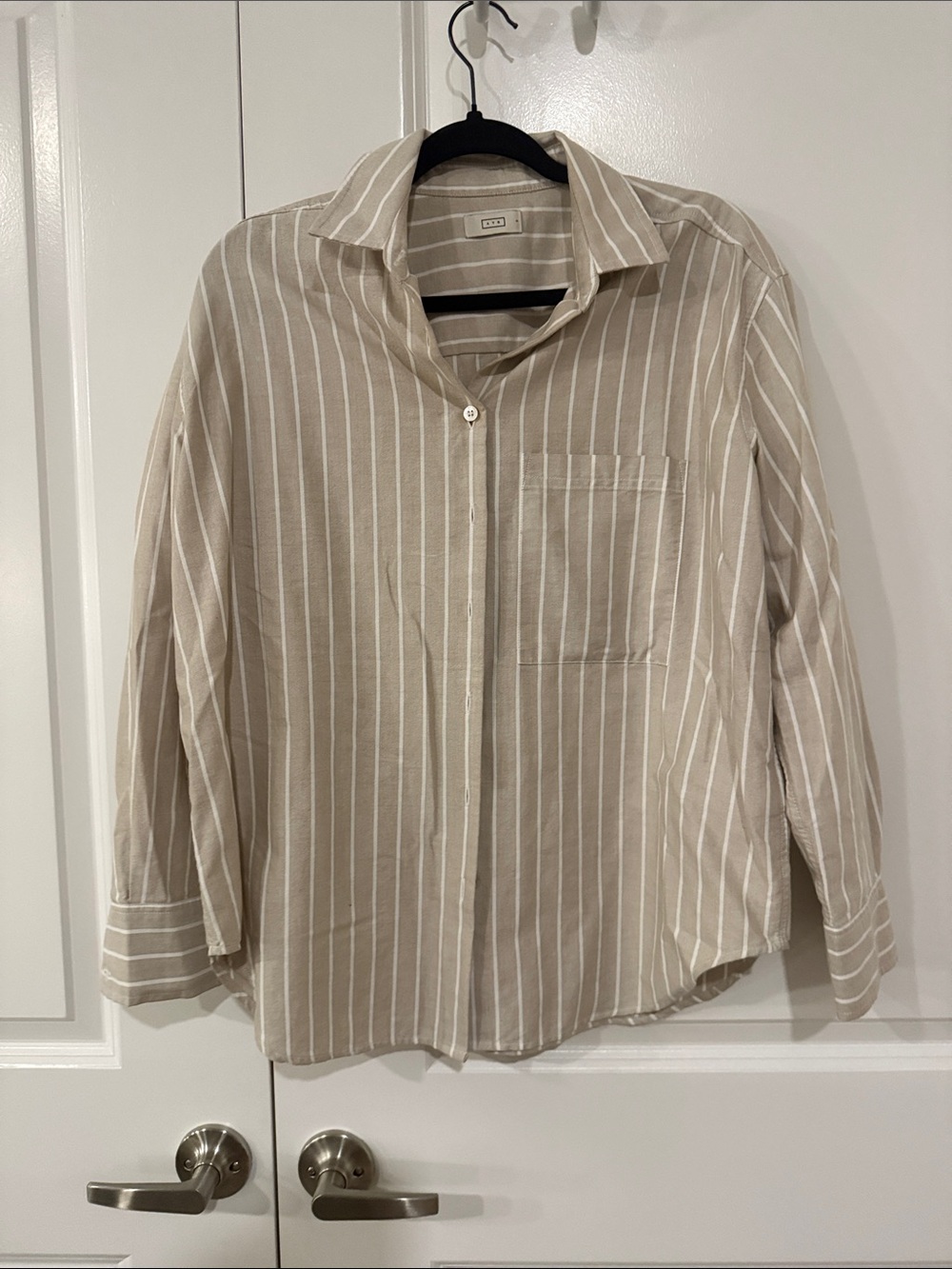 AYR Beige and White “The Deep End” Striped Casual Button-Down Shirt size S